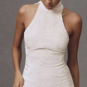 BHLD High-Neck Velvet Scallop-Hem Maxi Dress